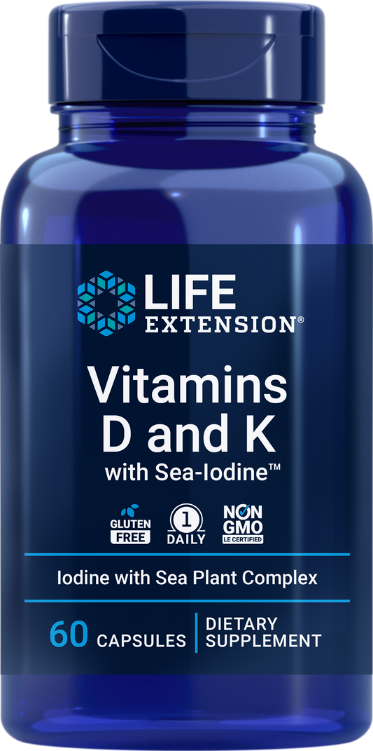 Life Extension Vitamins D and K with Sea-Iodine - 60 Capsules