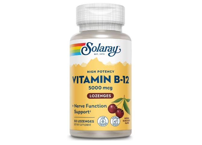 Solaray Vitamin B-12 Black Cherry - 5000 mcg - 30 Lozenges