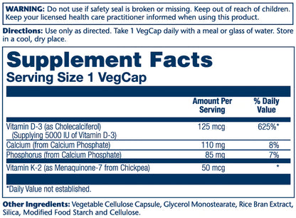 Solaray Vitamin D3 + K2 125 mcg | 50 mcg 120 Veg Capsules