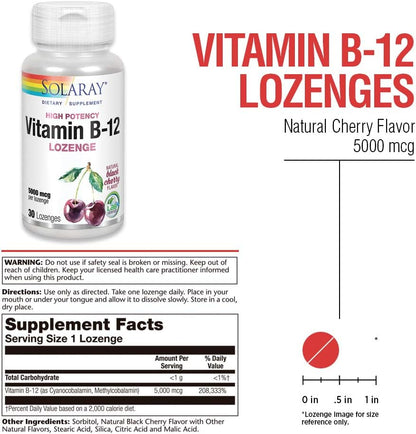 Solaray Vitamin B-12 Black Cherry - 5000 mcg - 30 Lozenges