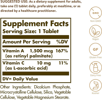 Solgar Dry Vitamin A 1500 mcg(5000 IU) 100 Tablets