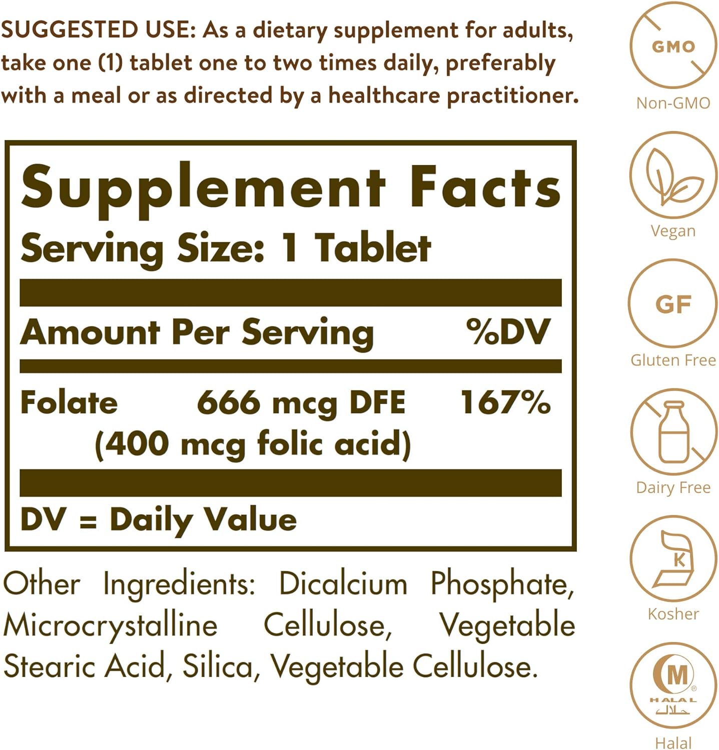 Solgar Folate 666 MCG DFE (folic acid 400 mcg) 250 Tablets