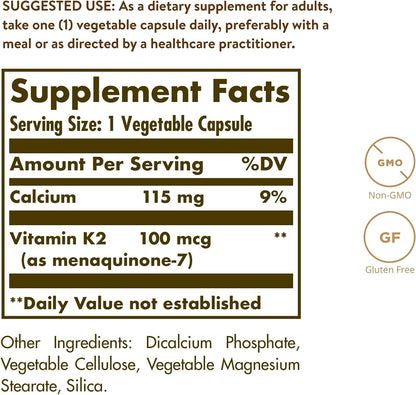 Solgar Natural Vitamin K2(MK-7) 100 mcg 50 Vegetable Capsules