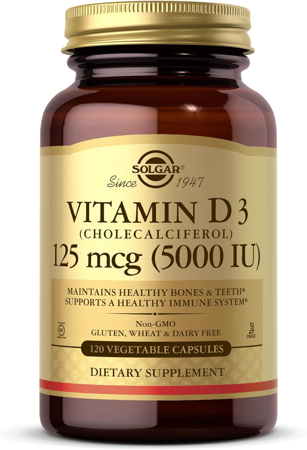 Solgar vitamin D3 (Cholecalciferol) 125 mcg (5,000 IU) vegetable capsules