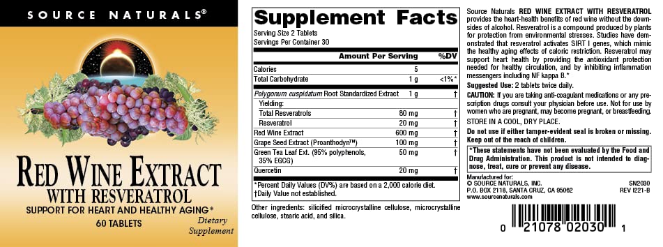 Source Naturals Red Wine Extract with Resveratrol 60 Tablets