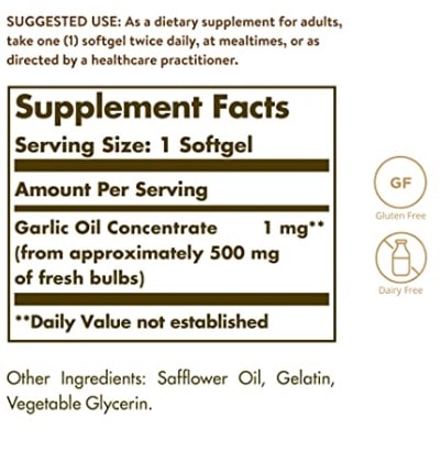 Solgar Garlic Oil Perles Concentrate, 250 Softgels