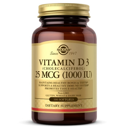 Solgar Vitamin D3 (cholecalciferol) 25 mcg (1000 IU) 100 Softgels