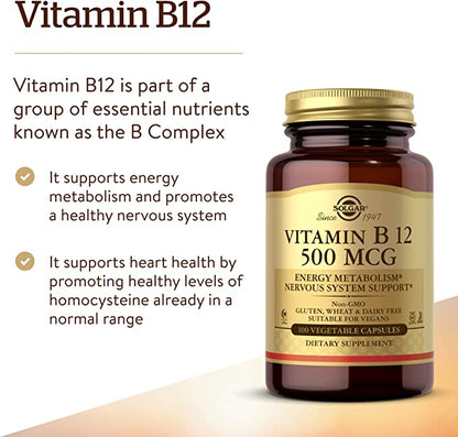 Solgar Vitamin B12 500 mcg 100 Vegetable Capsules