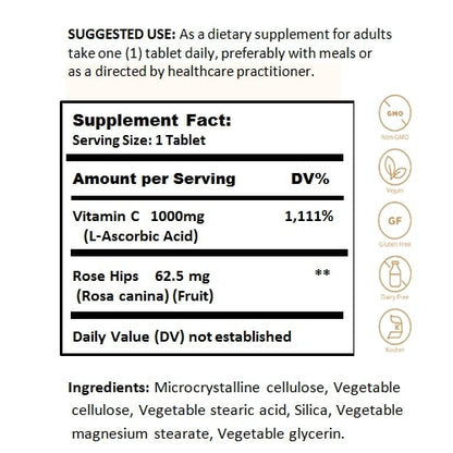 Solgar Vitamin C 1000 MG With Rose Hips, 100 Tablets